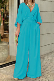 Fashionable V-neck elegant loose fitting jumpsuit