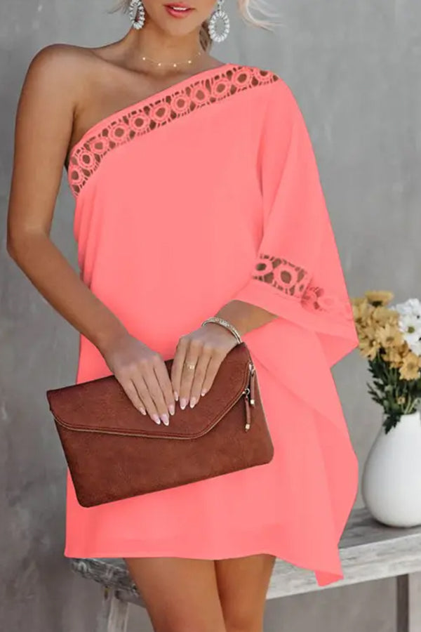 Contrast Lace One Shoulder Casual Dress