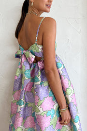 Garden Goddess Floral Printed Back Bow Design A-line Midi Dress