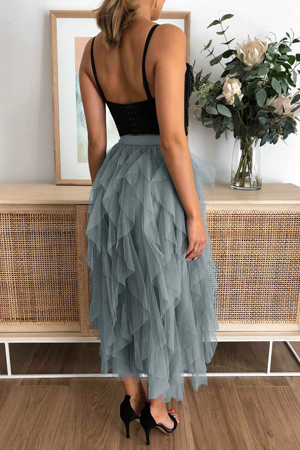 Jupe amincissante taille haute en maille bouffante de couleur unie à la mode