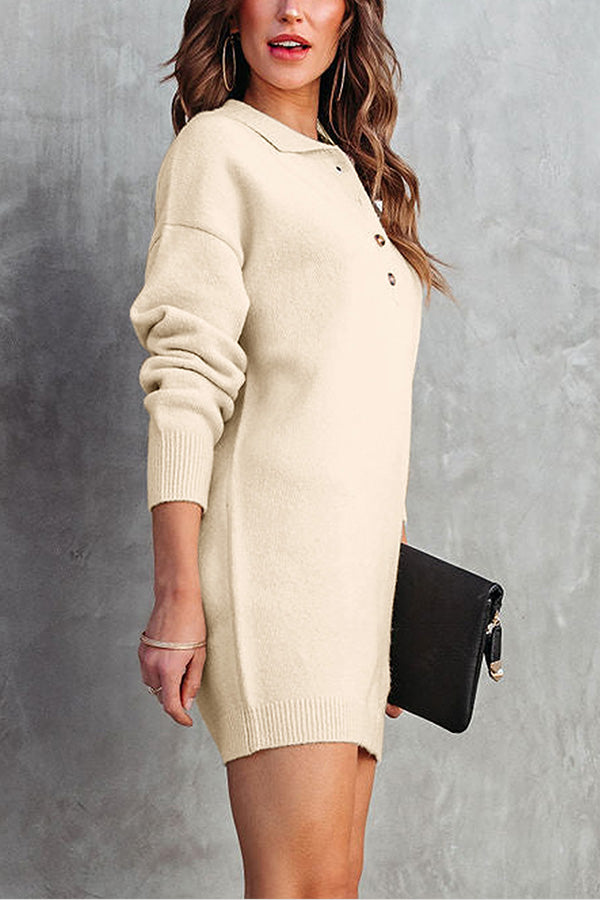 Robe droite mini-pull en maille abricot à col polo 