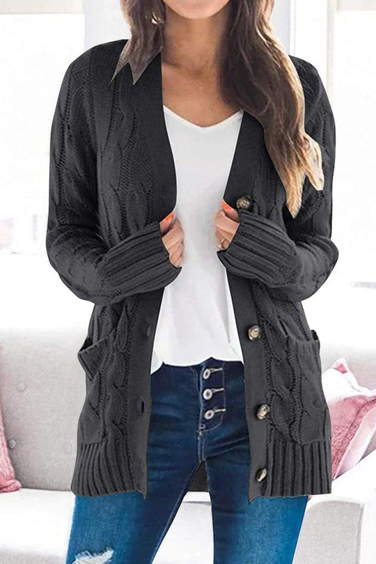 Knitted Solid Color Button Down Chunky Outwear Cardigan