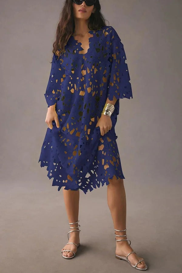Robe de plage mi-longue à imprimé floral et dentelle à œillets « I Belong Here »