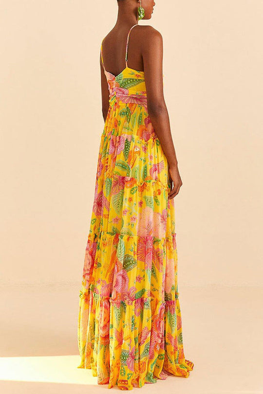 Blossom Feelings Printed Flower Design Halter A-line Maxi Dress