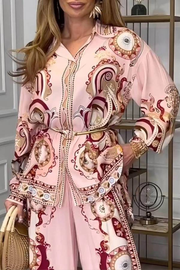 Modern And Sophisticated Unique Satin Pattern Print Button-Down Loose Shirt