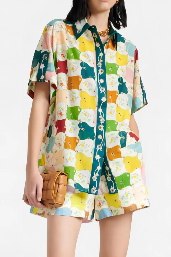 Modisches Hemd-Shorts-Set mit Graffiti-Print
