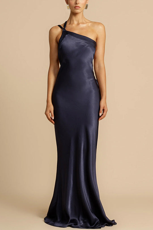 Robe longue asymétrique en satin à une épaule et dos nu Moonlit Soiree 