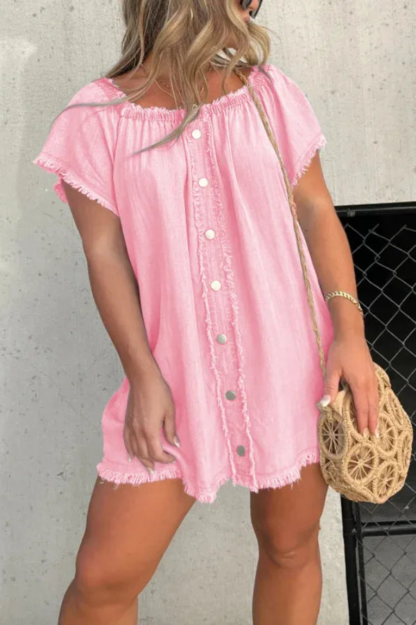 NEW SHORT SLEEVE CASUAL DENIM DRESS (BUY 2 FREE SHIPPING)