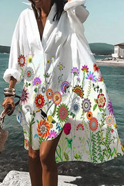 Tropical Fizz Printed Oversized Shirt Midi Dress