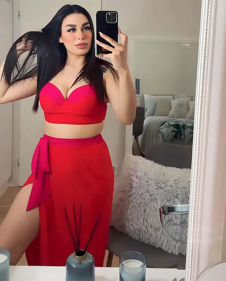 Maillot de bain et jupe bikini à blocs de couleurs 