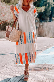 Summer loose casual dress with v-neck short sleeves in Formentera