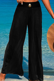 Three-piece swimsuit with button-like decorations on the chest