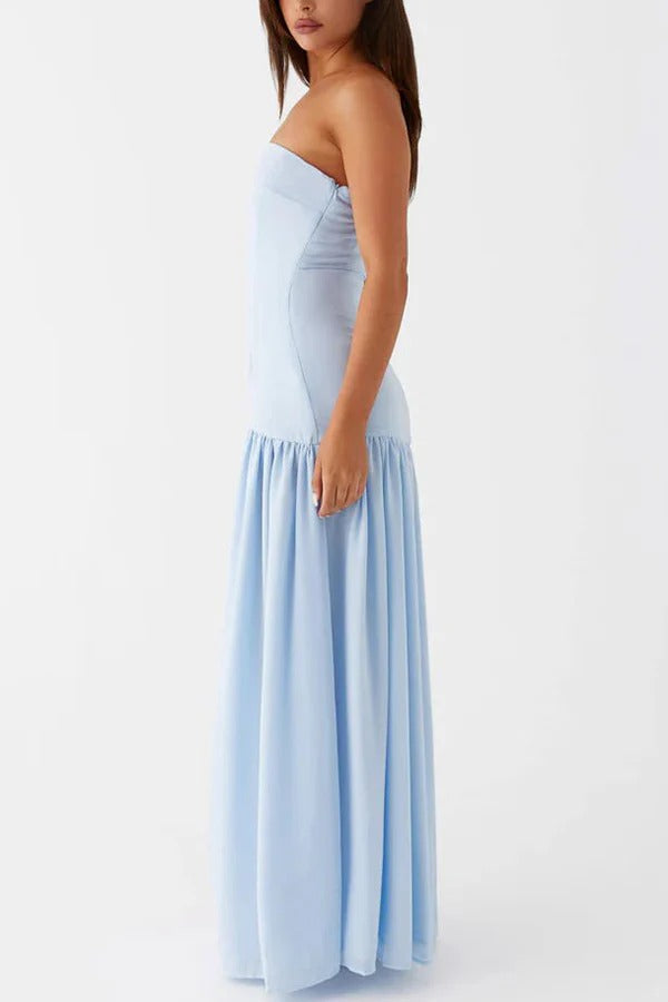 Robe longue bustier en mousseline semi-transparente patchwork Eden