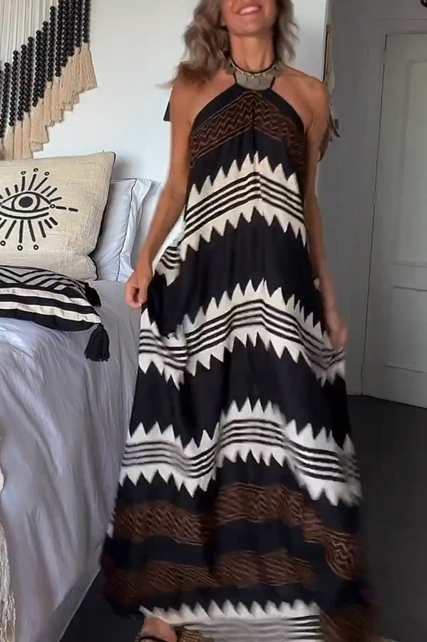 Halter Neck Print Ladies Swing Vacation Beach Dress