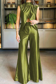 Better Stand Out Solid Color Slit Top and High Waist Pants Set