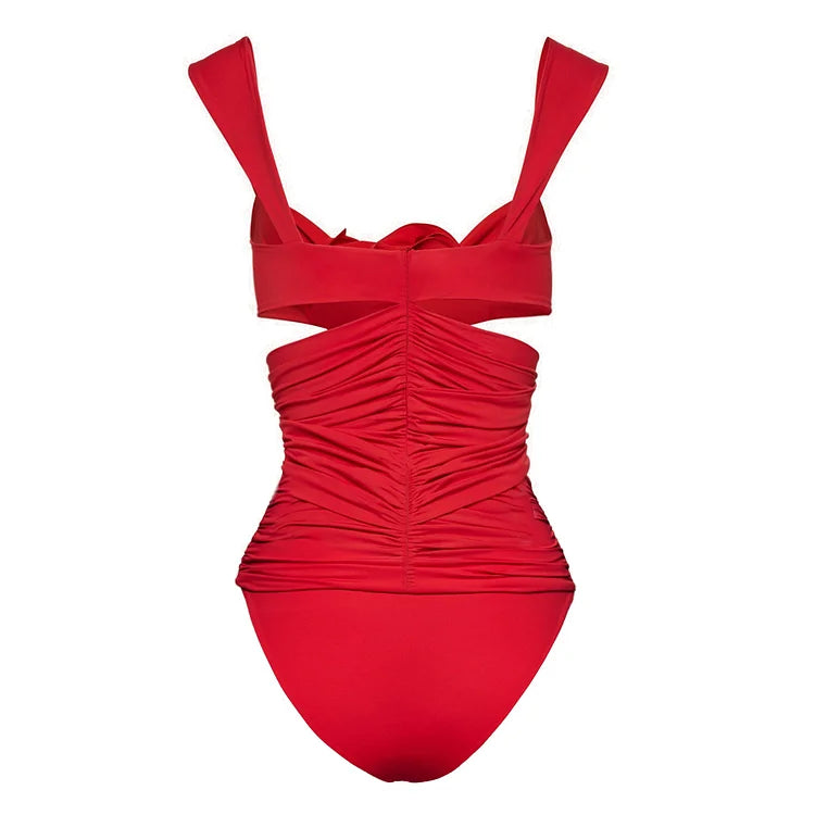 Maillot de bain une pièce et jupe rouge à fleurs 3D Swimgirls 