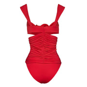 swimgirls Red 3D Flower Cutout One Piece Swimsuit and Skirt