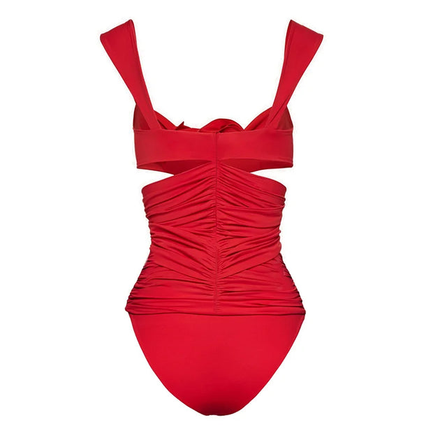 swimgirls Red 3D Flower Cutout One Piece Swimsuit and Skirt