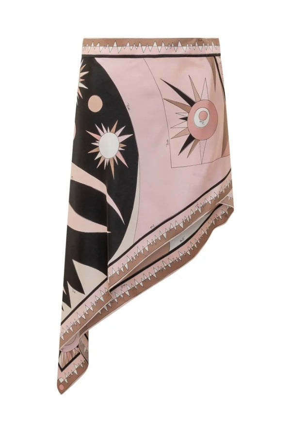 Anzio Satin Unique Print Halter Tie-up Tank and Irregular Hem Mini Skirt Set