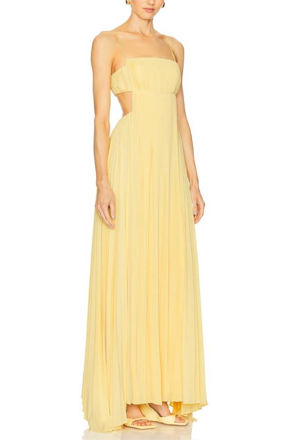 Butter Moment – ​​A-Linien-Maxikleid mit plissierter Taille und Cut-Outs