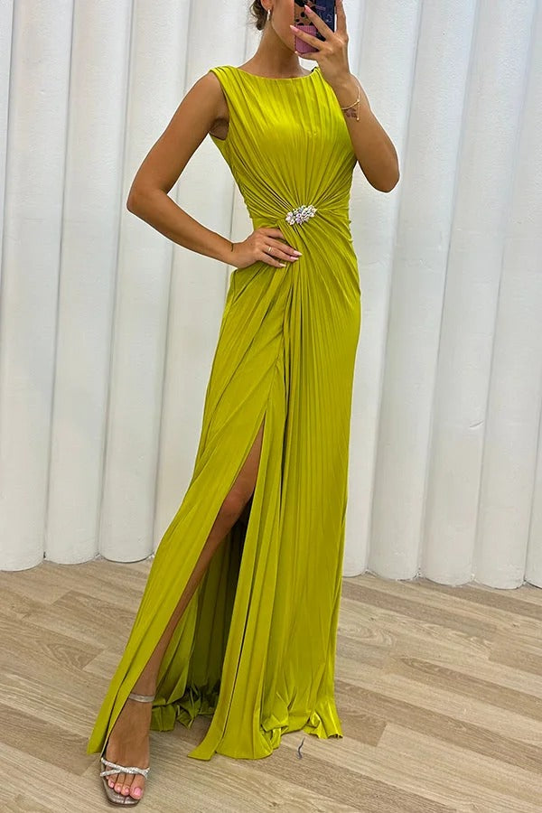 Pretty Special – Plissiertes, verziertes Maxi-Abendkleid mit Schlitz