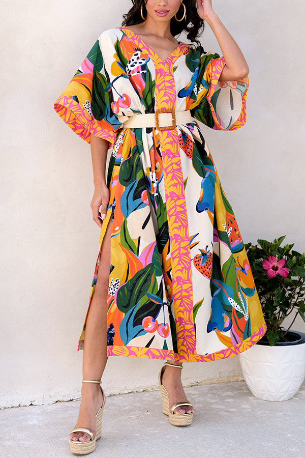 All Is Well Unique Fruit Print Cover Up Beach Vacation Maxi Dress