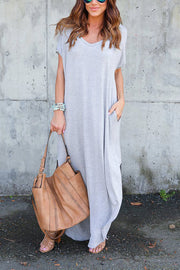 V-neck pocket slit dress