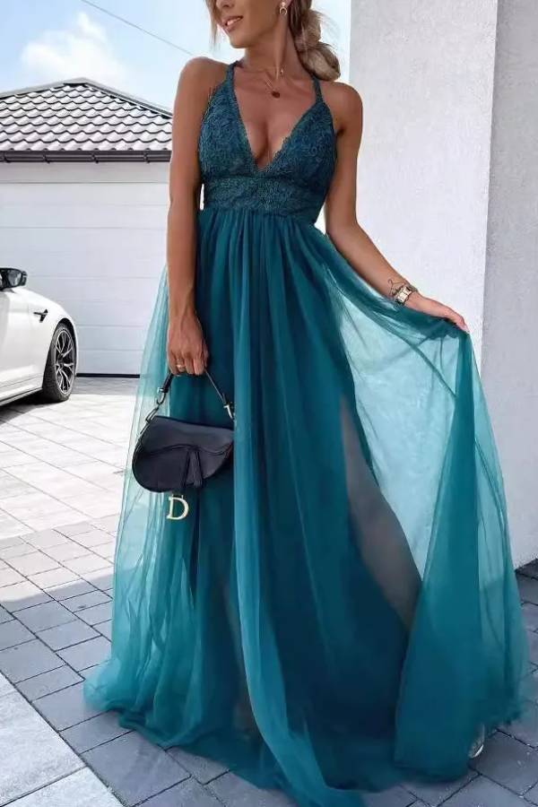 Deep V mesh dress