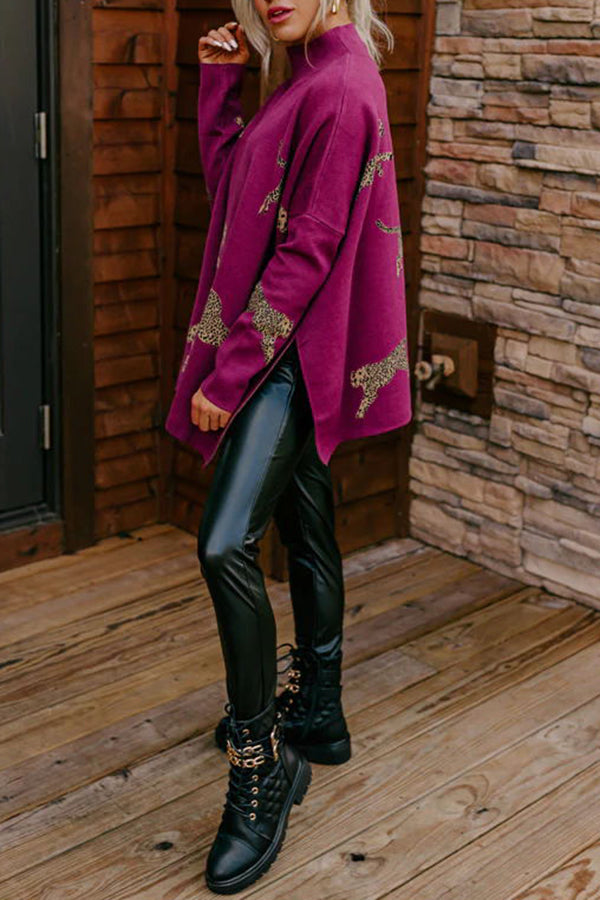 COZY AND KIND – LOCKERES SWEATSHIRT MIT LEOPARDENSCHLITZ