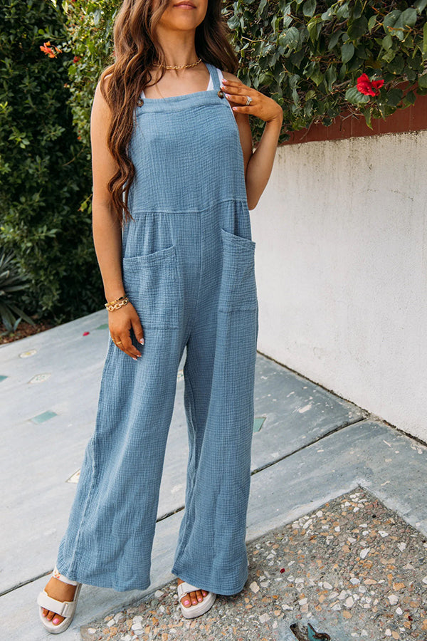 On Bali Time Cotton Blend Lightweight Wide Leg Jumpsuit