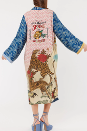 Tropical Jungle Tiger Unique Print Long Sleeve Belt Pocketed Kimono Coat