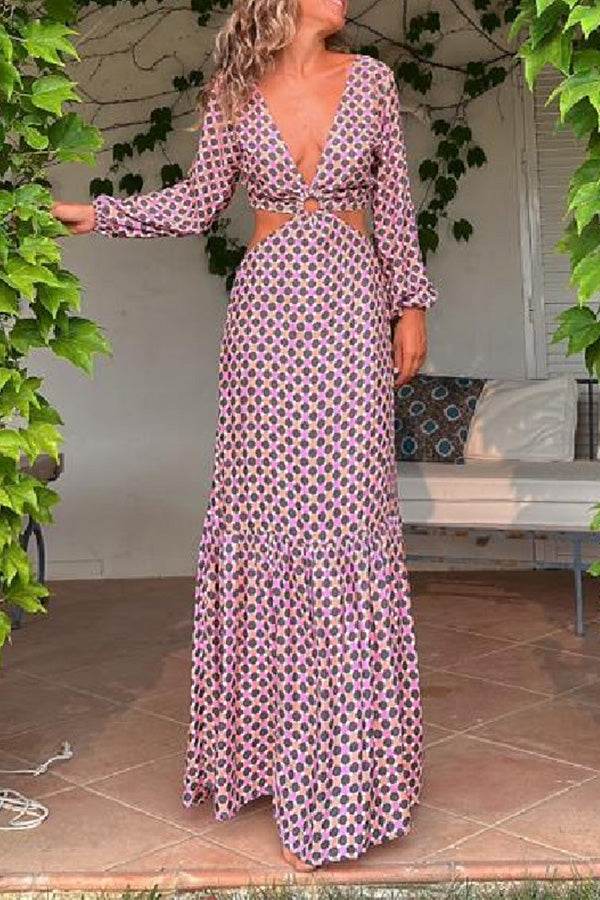 Serene Dreams Printed Side Cutout Elastic Waist Maxi Dress