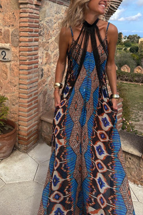 Robe longue ample à imprimé unique avec poches et ourlet complet pour les vacances