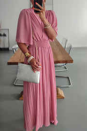 Delightful Day Smocked Waiset Pleated Wide Leg Jumpsuit