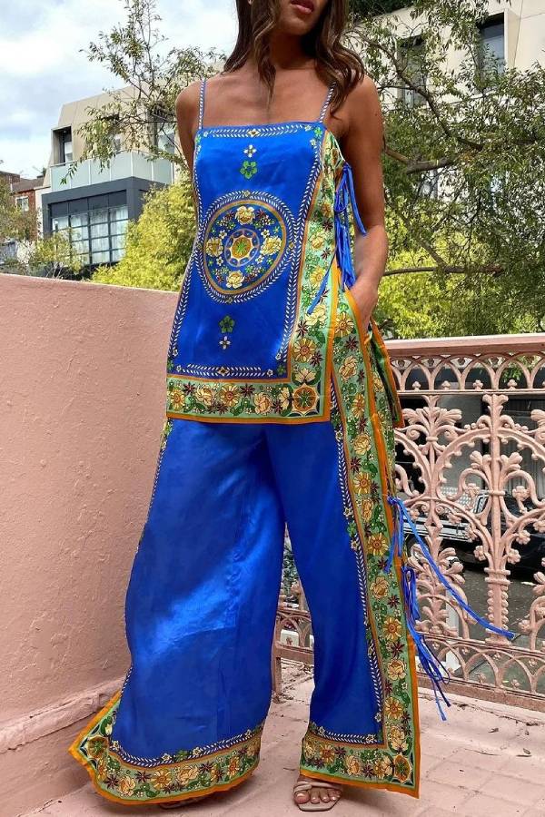 Zweiteiliges Set mit Retro Exotica-Print in Marineblau