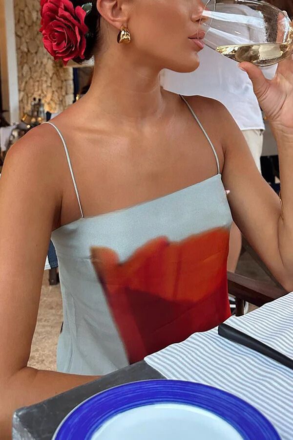 Robe longue de vacances coupe H à imprimé tulipes abstrait et fleurs de saison 
