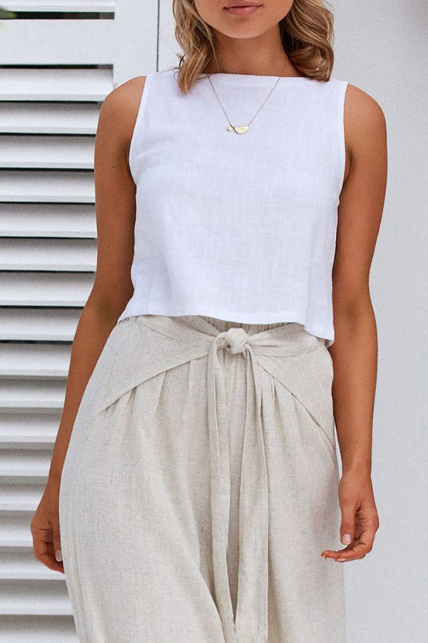 Spring and summer cotton and linen design sense strap loose wide-leg casual trousers