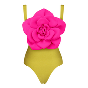 3D Flower Sling Color Block One Piece Swimsuit and Skirt