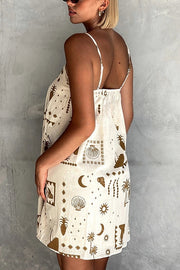 Fashionable Graffiti Printed Halter Backless Loose Mini Dress