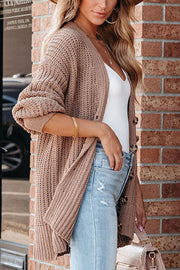 Khaki Solid Color Buttoned Down Casual Knitted Cardigan