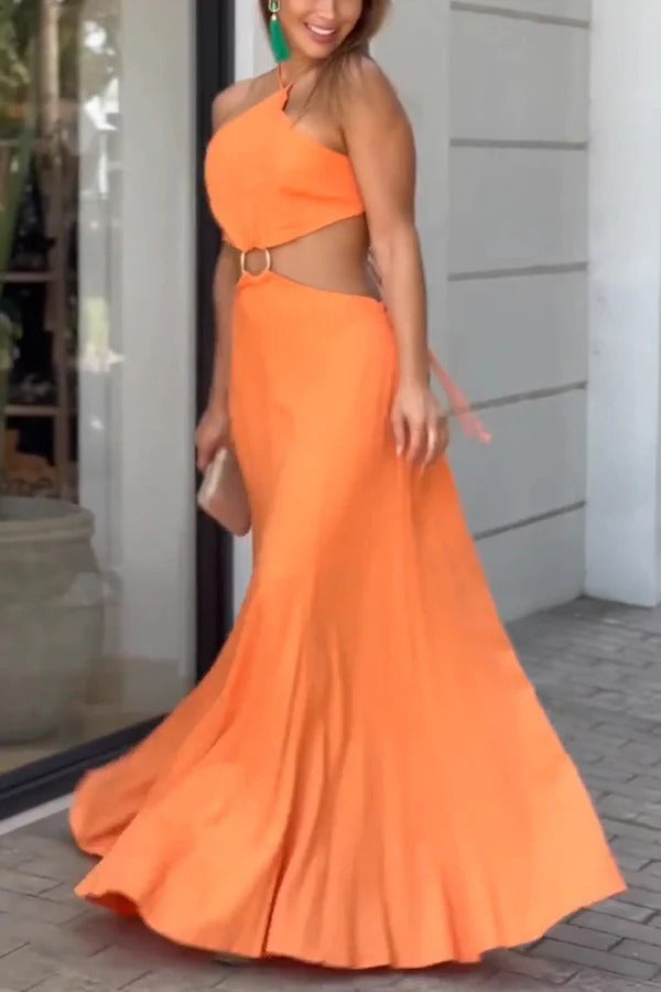 Robe longue sexy dos nu sans manches