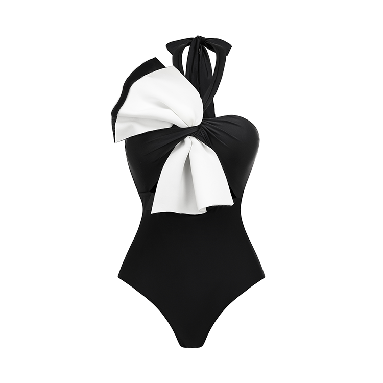 Maillot de bain une pièce à volants et blocs de couleurs 