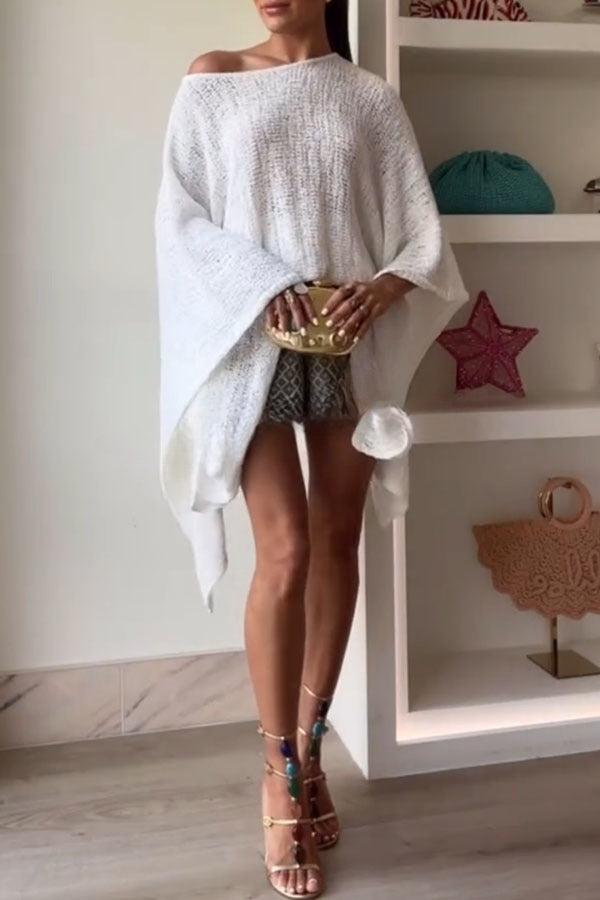 Sunny Somewhere Knit Batwing Sleeve Loose Cover-up Cape