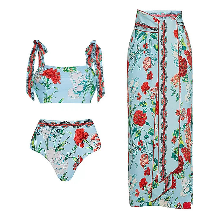 Maillot de bain bikini à lacets et imprimé fleuri 