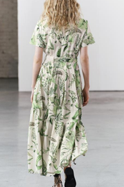 Green Floral Print Shirt Long Dress