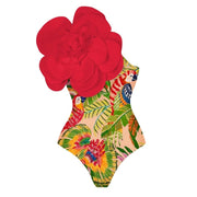 swimgirls Exaggerated 3D Flower Printed One Piece Swimsuit and Sarong