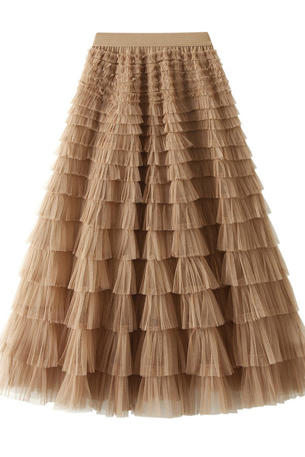 Jupe longue en tulle à taille élastique et à volants Soyez votre propre reine de la ville