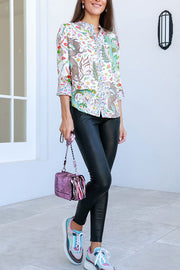 Over The Drama Dragon Floral Printed Patchwork Casual Blouse