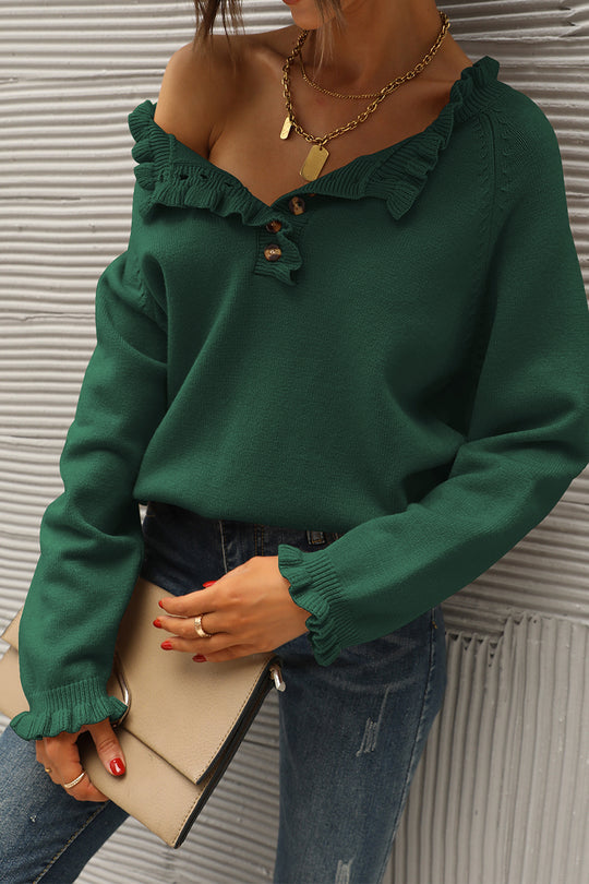Pull en tricot à manches longues et à volants