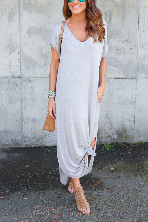 V-neck pocket slit dress